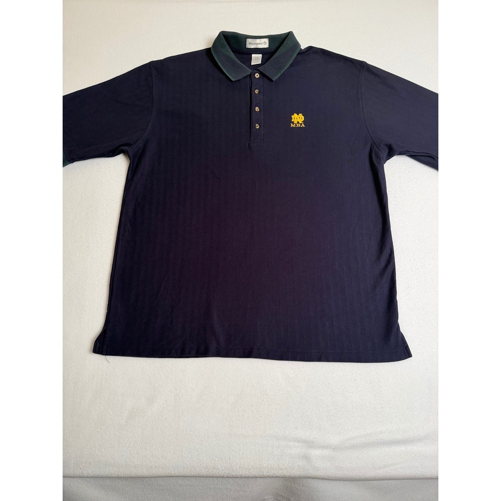 Munsingwear Notre Dame MBA Polo Shirt Navy Blue Herringbone Cotton XXL